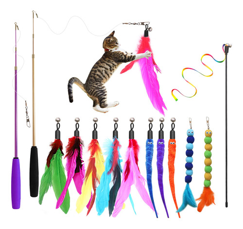 Varita Retráctil Para Plumas Cat Toys Atosun Con Recambios,