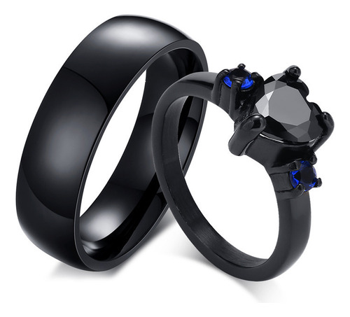 Duo Anillos De Pareja Novios Amigos Moda Black Heart