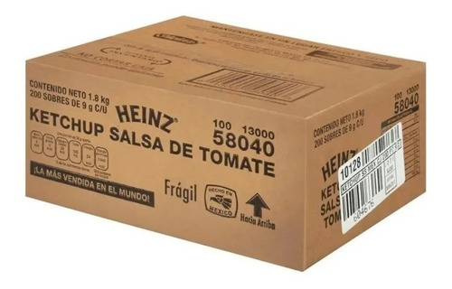 Salsa Catsup Heinz Ketchup 200 Sobres De 9gr C/u Porcionada
