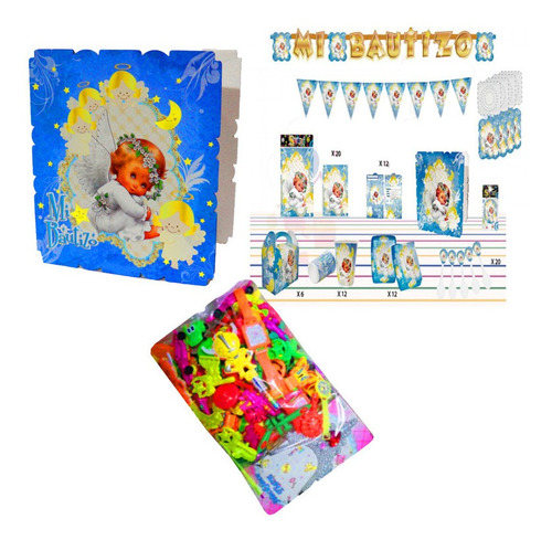 Kit Decoración Piñata Y Relleno Figura Bautizo Azul X24