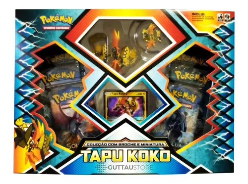 Box Pokémon Tapu Koko Com Broche E Miniatura 37 Cartas - Copag