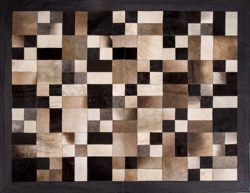 Imagen 6 de 6 de Alfombra Patchwork Cuero Vaca Pelo 1,6x2,0m Tiras C/ Marco