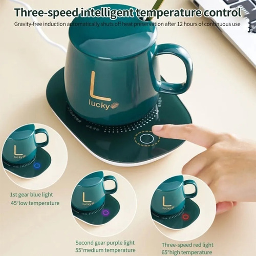 Imagen 4 de 10 de Taza Café Té Con Calentador Eléctrico Más Cucharita Regalo