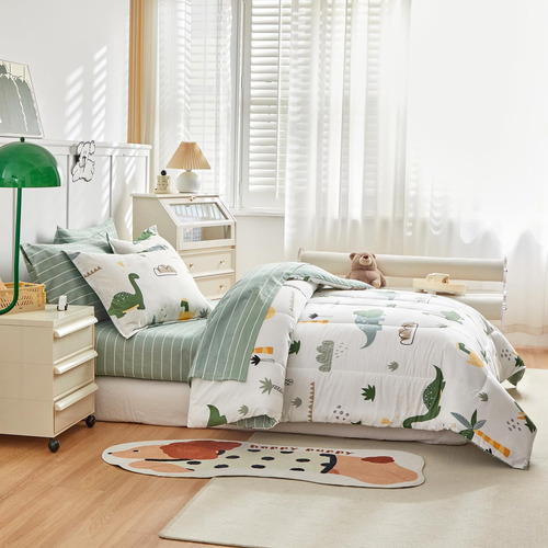 Joyreap Bed In A Bag Algodón, Tema De Dinosaurio Verde Fresc
