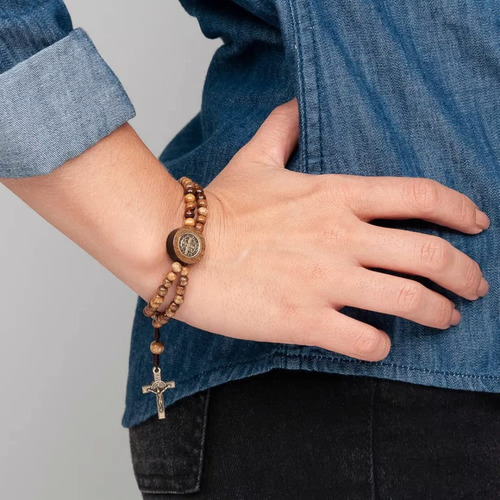 Pulseira Terco Mad Imbuia 4mm Cruz Sao Bento Catolico