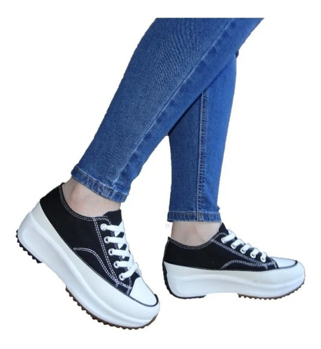 Zapatillas De Lona Mujer Caña Baja Con Plataforma H130-1