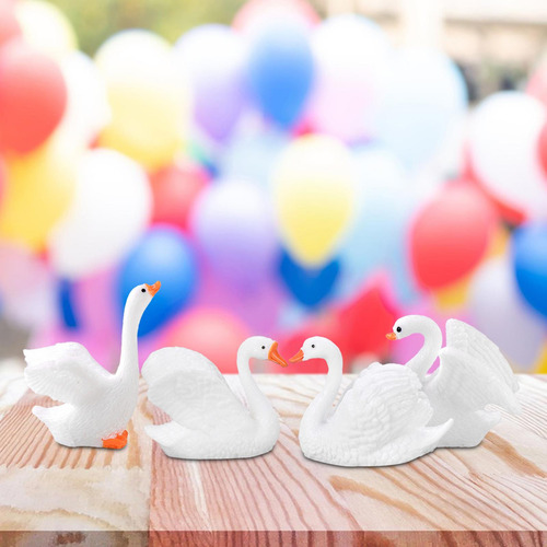 4x Mini Figuras De Cisnes, Adorno De Mesa Pequeño De Resina