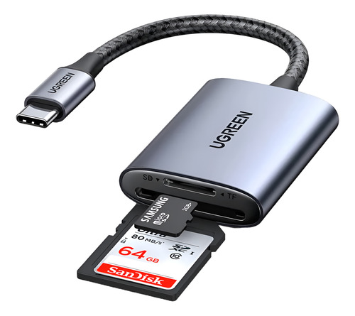 Lector De Tarjetas De Memoria Sd Y Tf Ugreen Con Cable Usb C
