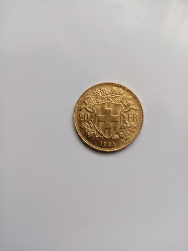 Moneda Oro 21k 6.5 Helvetia Año 1922  20 Franco Suizo
