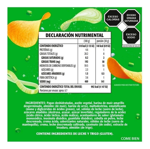 Papas Pringles Sour Cream & Onion 203 G