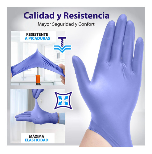 100 Guantes de Nitrilo Alta Calidad Premium Color Azul Claro Totalmente Libre De Látex Y Vinyl Sin Polvo Talla Mediano 100% de Nitrilo