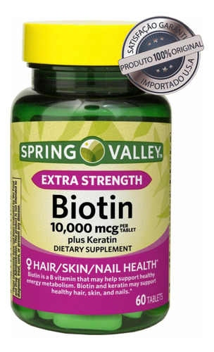 Biotina 10.000 Mcg Plus Keratina Spring Valley®  60 Tablets Sabor N/a