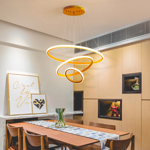 Lustre Pendente Led Moderno Anéis Led 89w 3 Arcos Preto Estrutura Dourado 110v/220v