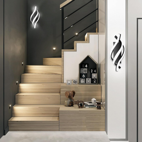 Lámpara De Pared Led Negra Moderna En Espiral, 6500 K, Blanc