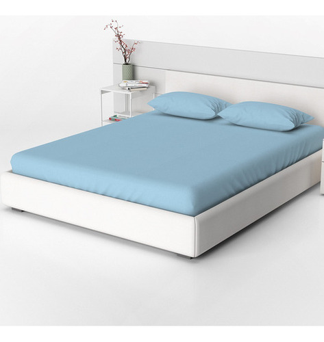 Lençol Roupa Forro De Cama Avulso C Elástico Cama Queen Size Cor Azul-claro Desenho Do Tecido Liso