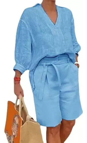 Conjunto De Camisa Y Pantalones De Algodón Y Lino Mujeres