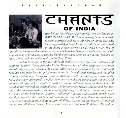 George Harrison/r.shankar Cd Chants India 1997 Cerrado+envio