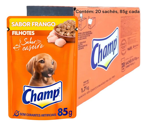 Caixa 20 un Ração Umida Champ Filhote Frango