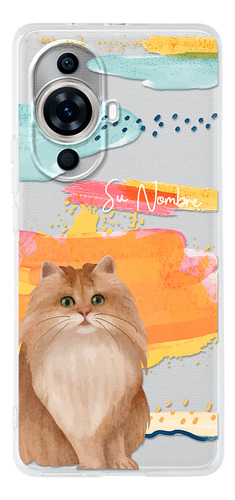 Funda Para Huawei Mujer Gatito Siberiano Acuarela Con Nombre