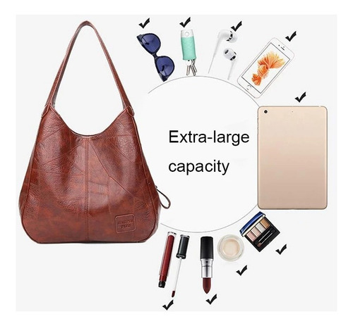 Bolso De Cuero Suave Con Varios Compartimientos P/mujeres