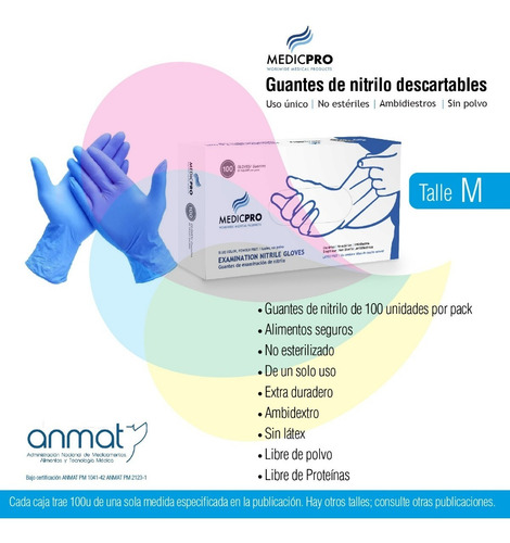 Imagen 2 de 10 de Guantes Nitrilo Medium Medicpro 10 Cajas X 100 Unidades