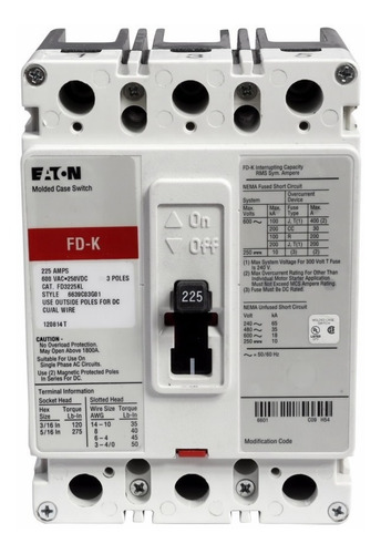 Breaker Fi 3x225a Fd 3x225a Fd3255l Eaton Cutler Hammer