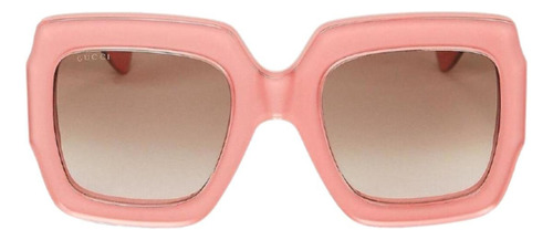 Anteojos de sol Gucci GG0178S con marco de acetato color rosa, lente marrón degradada, varilla rosa de acetato