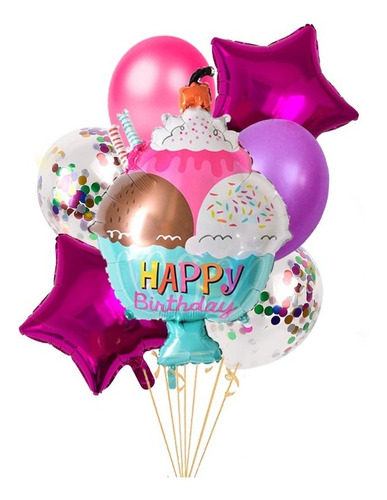 Globos En Gas Helio Copa De Helado Kit X 7 Globos Aluminio