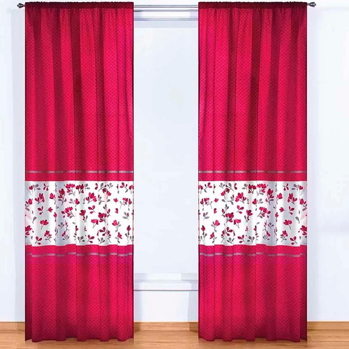 Imagen 1 de 1 de Juego De Cortinas Lori 2 Paneles De 1.30 X 2.20 Rojo Floral