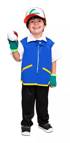 Fantasia Pokémon Ash Cosplay Infantil 4 pçs