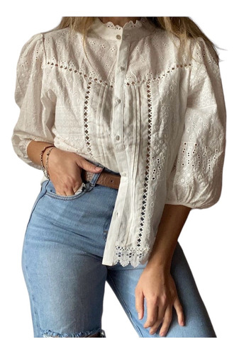 Camisa Con Broderie Bordada Talles Grandes Mujer Zozulka