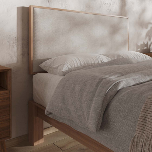 Base De Cama Y Cabecera Tapizada De Bambú, Luuna King Size Color Beige