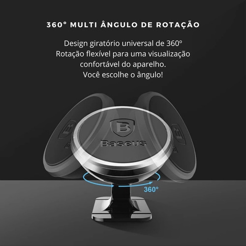Imagem 3 de 8 de Suporte P/ Celular Veicular Magnético Baseus Original Prata