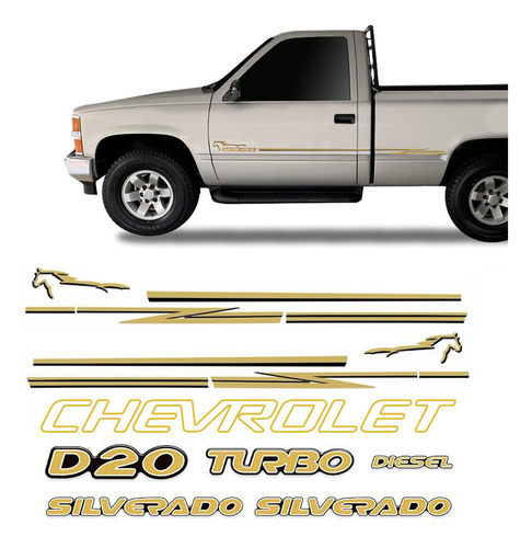 Kit Faixas Silverado D20 98/06 Adesivos Resinados Chevrolet