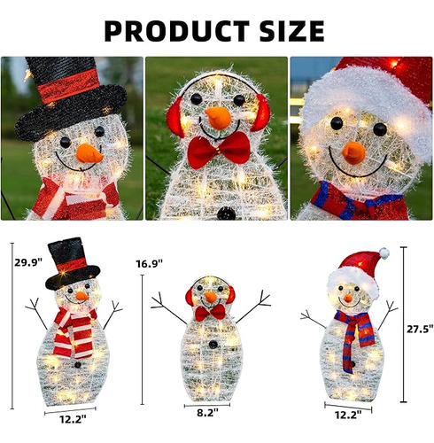 3 Peças De Tiras De Luz Led Brilhantes De Boneco De Neve De