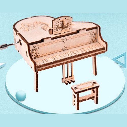 Imagen 5 de 12 de Diy 3d Piano De Hecho A Mano Manivela Antigua Tallada Caja