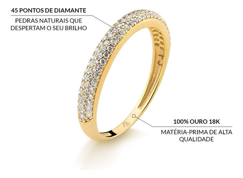 Anel PavĂȘ Em Ouro 18k Com 45,5 Pontos De Diamante Aro 20