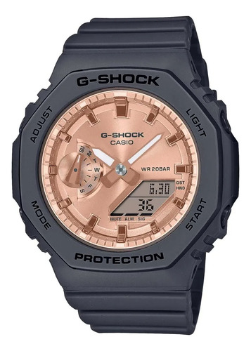 Reloj Casio G-shock S Series Gma-s2100 Para Dama Color De La Correa Negro Color Del Bisel Negro Color Del Fondo Oro Rosa