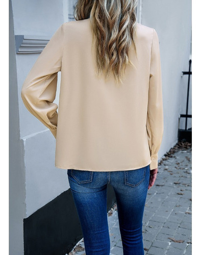 Tops Casuales Lisos De Manga Larga A Cuadros Con Cuello En O