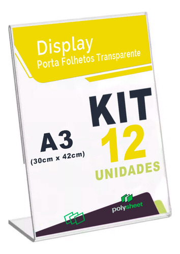 Display De Mesa De Acrilico Folha A3 L Vertical 12 Uni