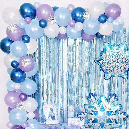 Arco Globos Frozen Copos De Nieve Cotillon Cumpleaños Fiesta