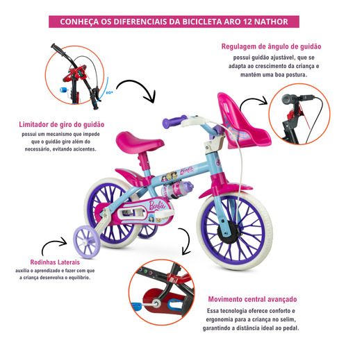Bicicleta Infantil Menina Passeio Aro 12 Com Rodinhas Barbie