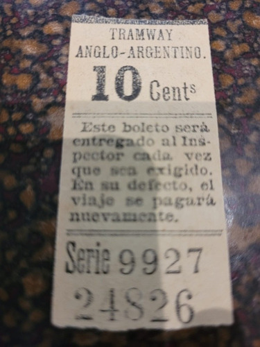 Antiguo Boleto Tramway Anglo Argentino