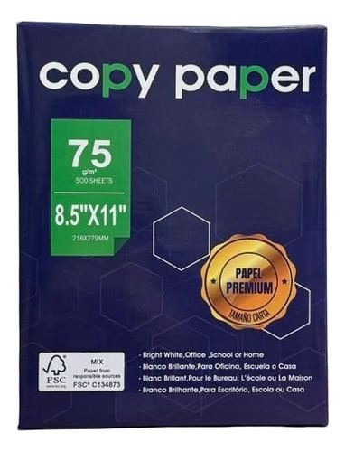 Papel Carta Resma Copy Paper Multifuncion 500 Hj 75gr Blanco