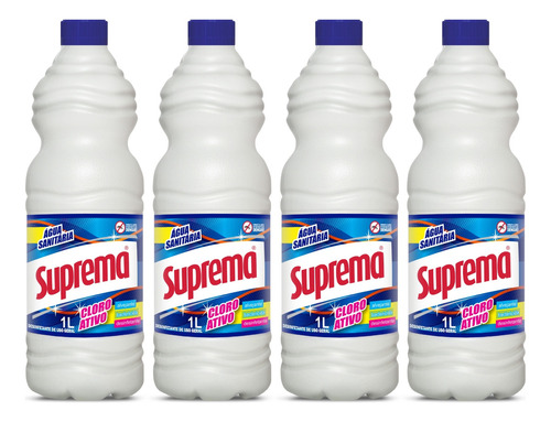 4 Unid. Água Sanitária Suprema 1 Litro Limpeza Cloro Ativo