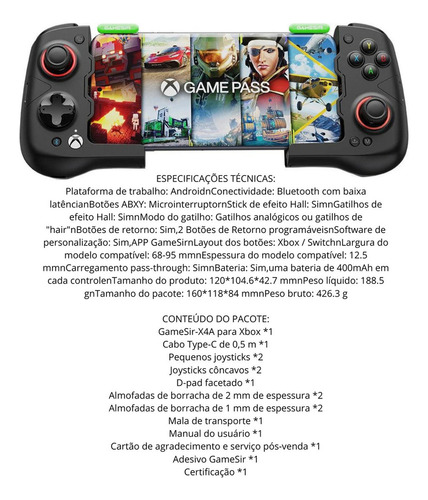 Gamepad Móvel Gamesir X4a Com E Barra De Efeitos Ha