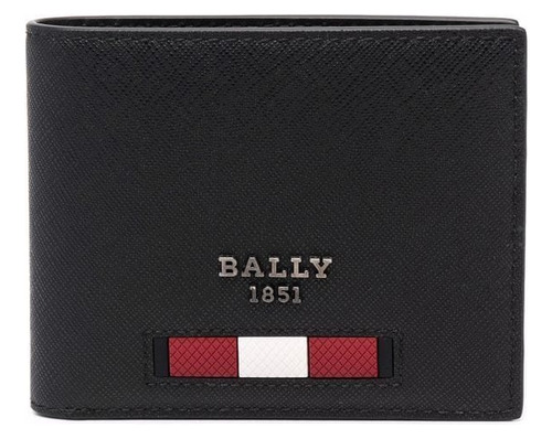 Bally Cartera Bi-fold Placa De Logo Original, Negro/rojo