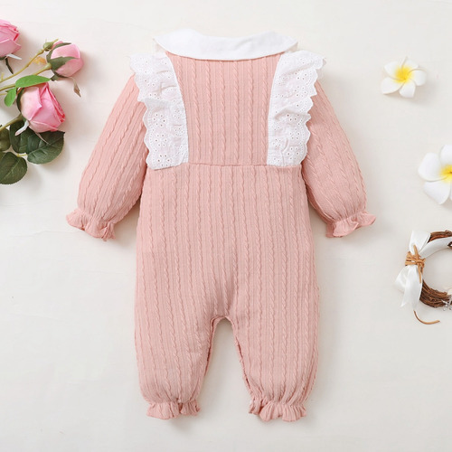 Mameluco De Punto Tierno Para Bebé 6-18m Con Volante Y Moños Rosa 9-12 M Rayas