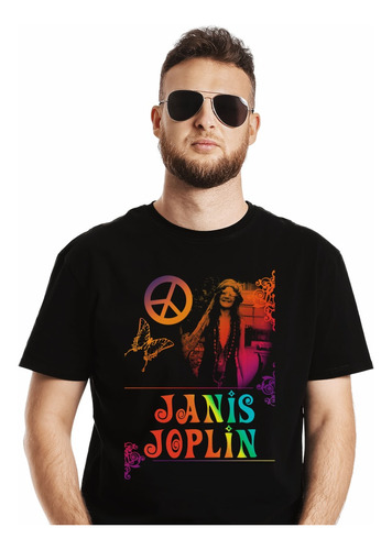 Polera Janis Joplin Peace Rock Impresión Directa