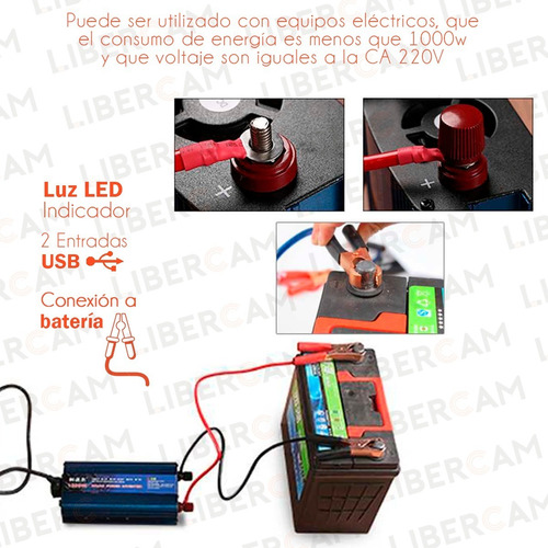 Imagen 7 de 10 de Inversor Convertidor 1000 W 12v 220v Pico 2000 W